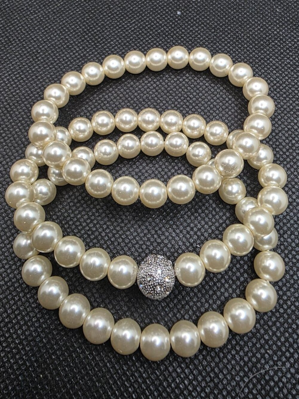 3-Piece Stackable Faux Pearl Stretch Bracelet Set with Rhinestone Pavé Accent